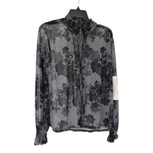 NYC Alliance Women's Black White Boho Floral Mesh Long Sleeve Top Medium NWT